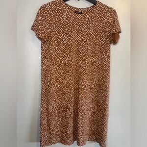 J. Jill Wearever Brown White Polka Dot Short sleeve Midi Dress w/ pockets XS